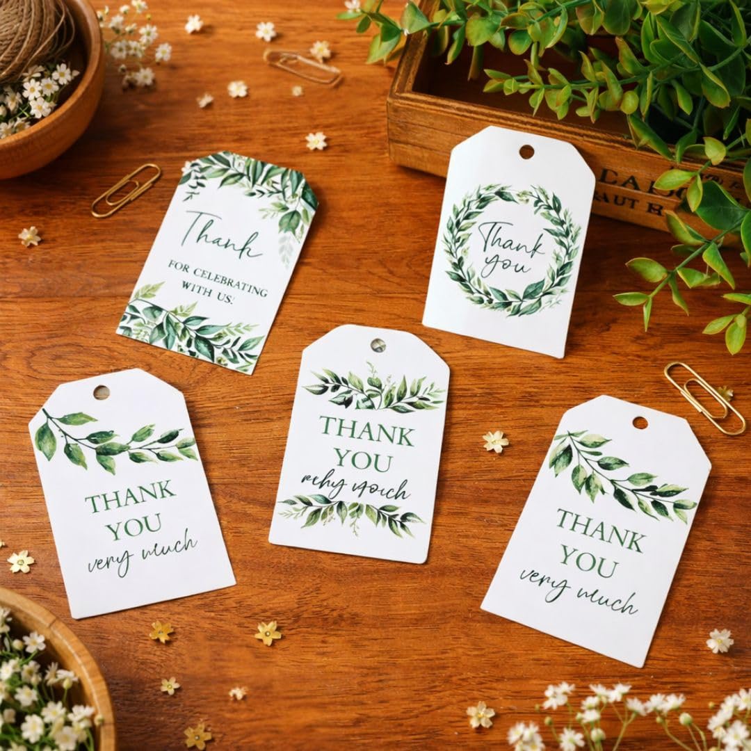Floral Print Thank You Gift Tags with String – Elegant craft Paper Tags for Wedding, Birthday, Return Gifts & Hampers. - Image 1