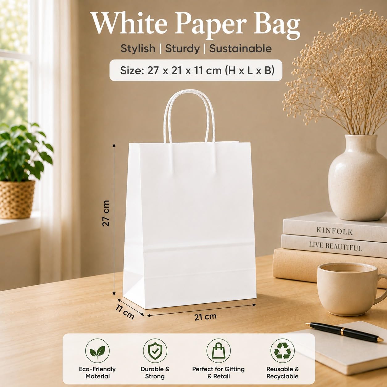 Premium Paper Gift Bag with Handle | Return Gift, Shopping & Packaging Bag | Available in Red, White, Black, Green & Brown - Image 31