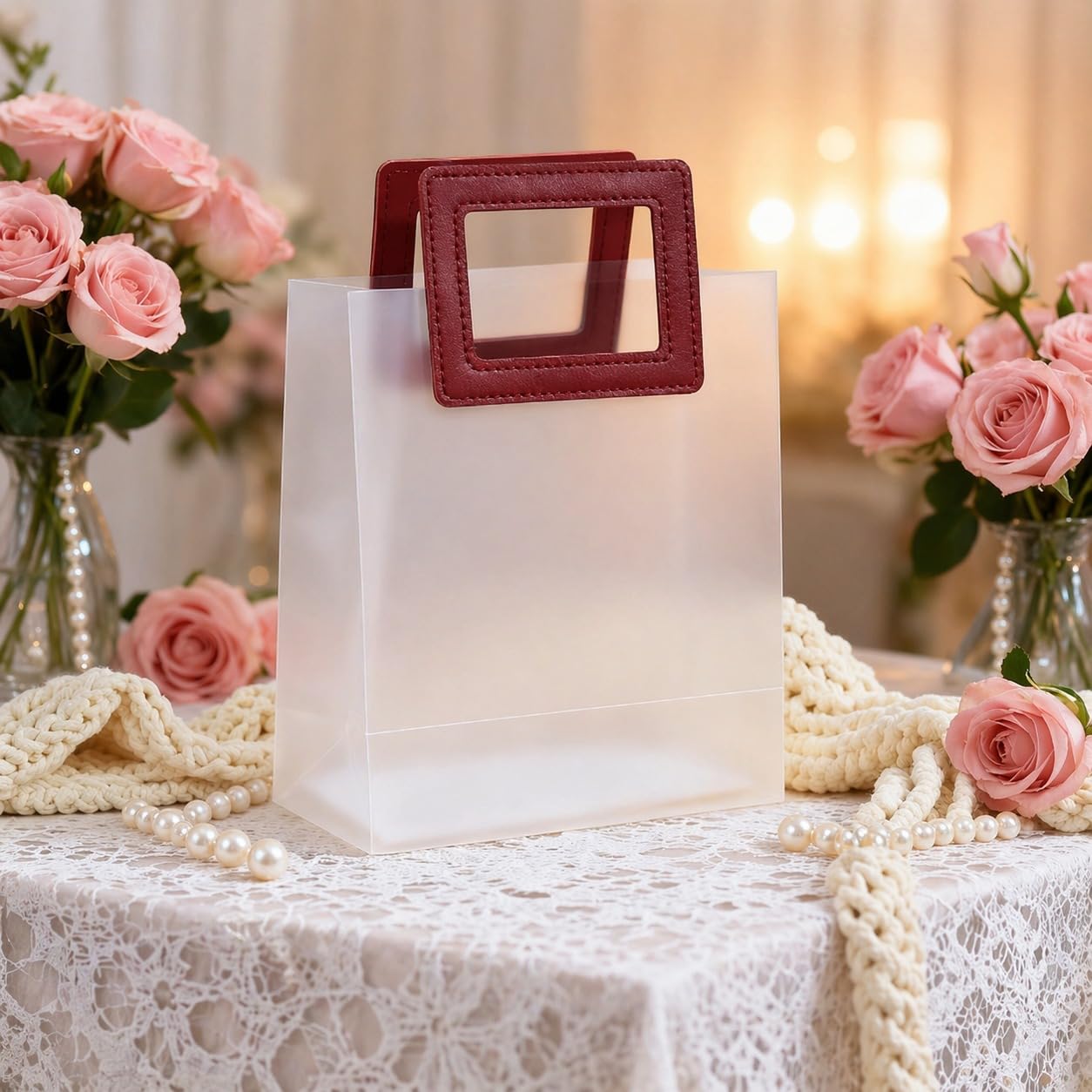 Transparent Gift Bag with Leather Handle | Premium Hamper & Return Gift Bag | 3 Sizes Available - Image 18