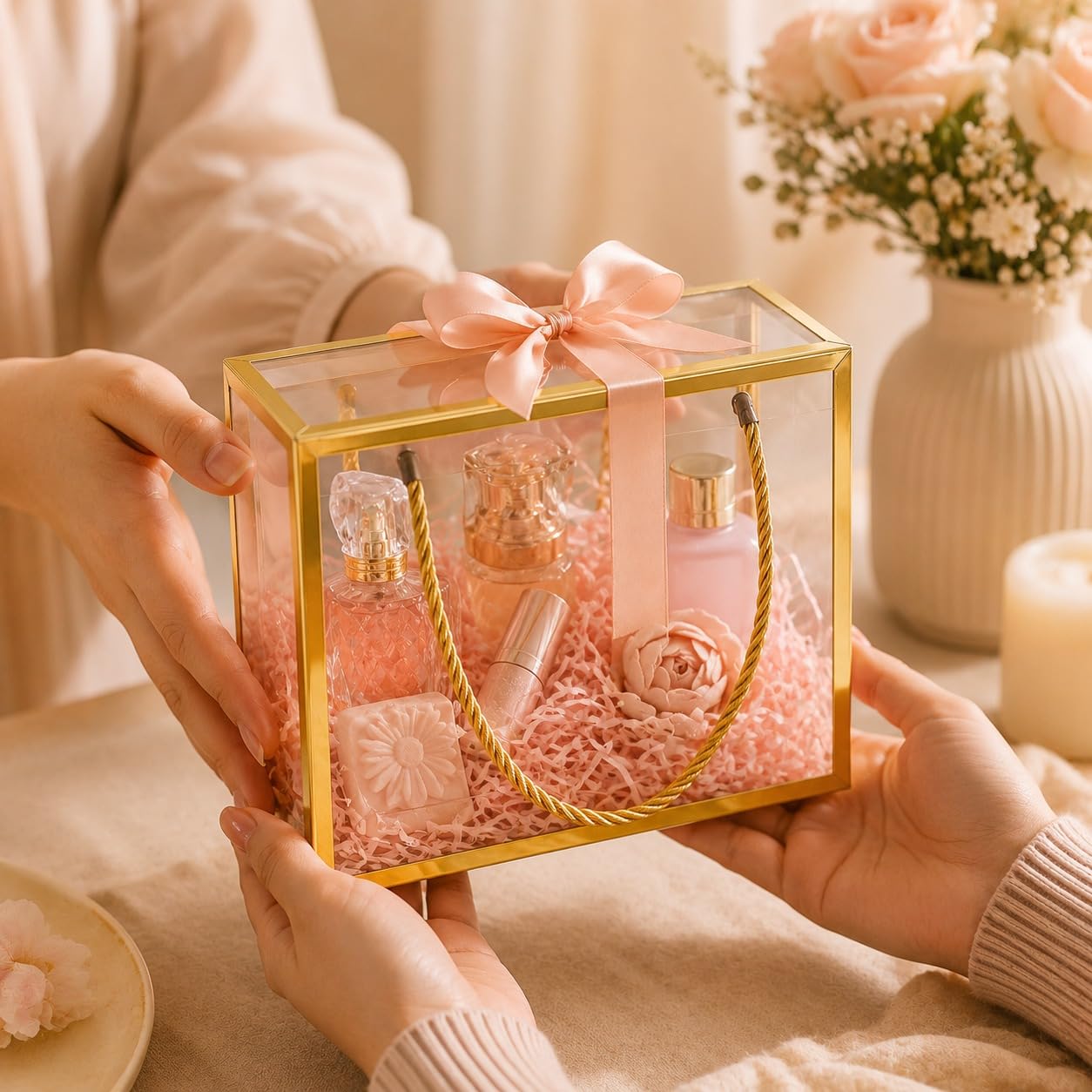 Clear Transparent Gift Box with Frame and Rope Handle for Hampers, Wedding Gifts, Return Gifts, Chocolates, Dry Fruits, Cosmetics, Baby Shower, Festive Gifting & Premium Gift Packaging (20 cm x 21 cm x 9 cm) - Image 12