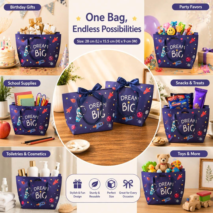 pack of 12pcs Blue Colour Kids Gift Bags (Small & Large Sizes) | Premium Paper Gift Bags for Birthday, Party Favors, Return Gifts & Gifting
