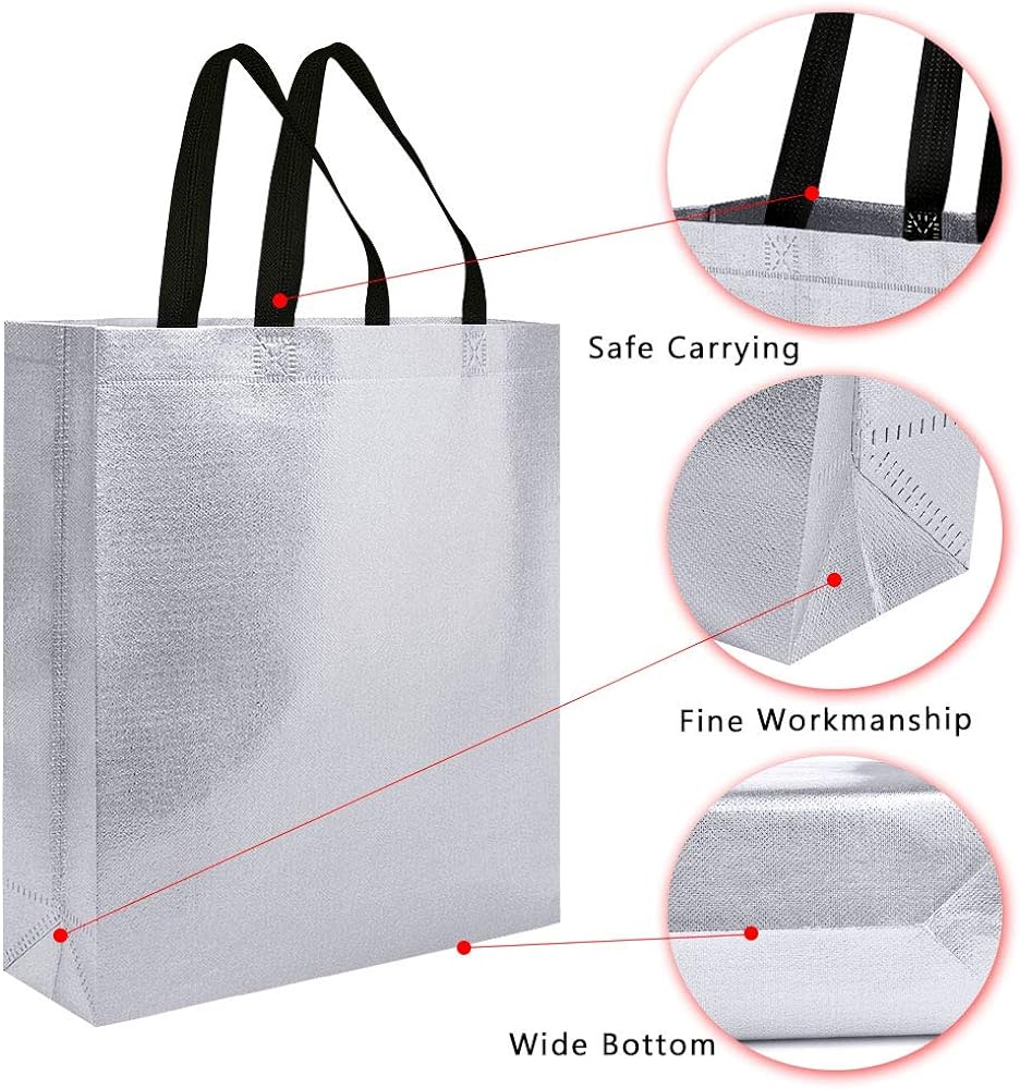 Small Size Non Woven Fabric Bag With Handle 21.5 x 22 cm Gift Paper bag, Carry Bags, gift bag, gift for Birthday, gift for Festivals, Season's Greetings and other Events(Silver) - Image 5