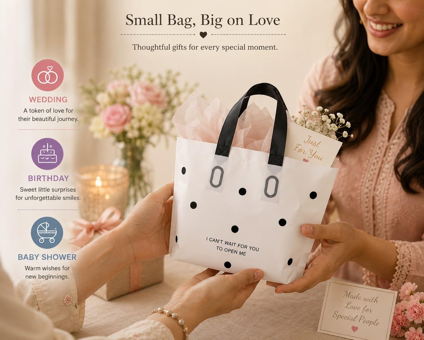 Polka Dot Plastic Frosted Gift Bag – Reusable Carry Bag for Gifts, Hampers & Return Favors - Image 9