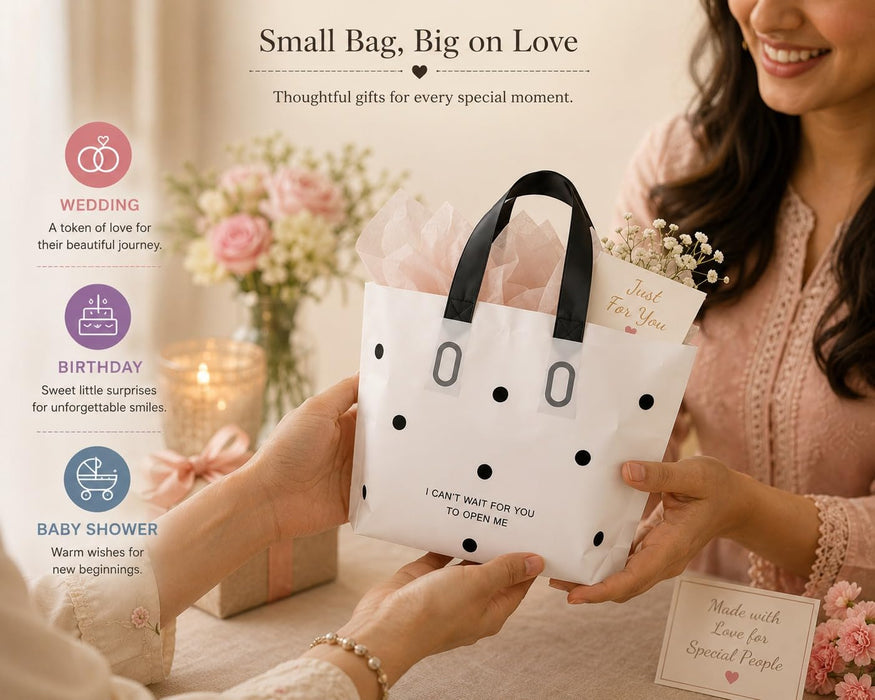 pack of 25pcs Polka Dot Plastic Frosted Gift Bag – Reusable Carry Bag for Gifts, Hampers & Return Favors