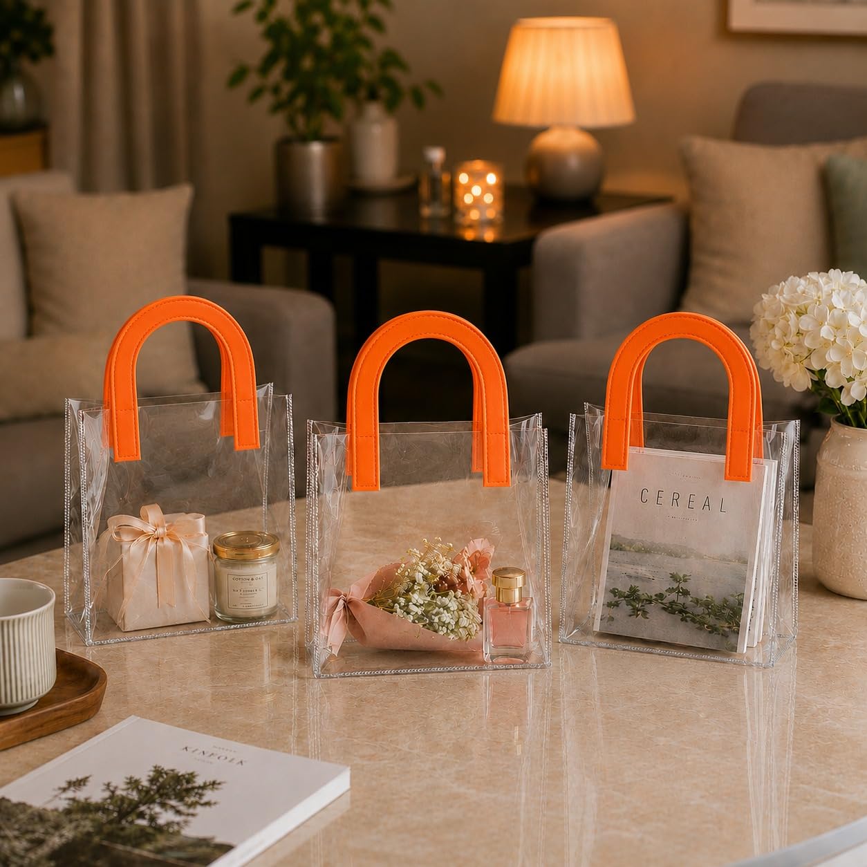 SMALL Transparent PVC Gift Bag with Handle |7x7.5x3.5 inch Premium Carry Bag for Hampers, Gifting & Packaging | Available in White, Maroon, Orange & Blue - Image 4