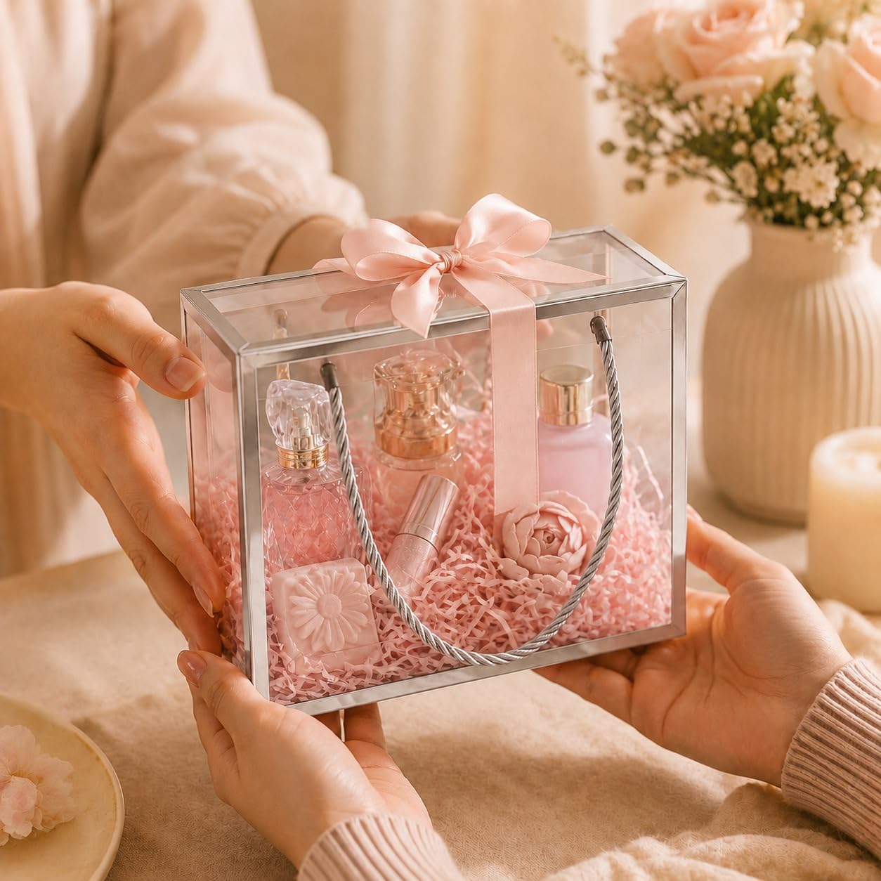 Clear Transparent Gift Box with Frame and Rope Handle for Hampers, Wedding Gifts, Return Gifts, Chocolates, Dry Fruits, Cosmetics, Baby Shower, Festive Gifting & Premium Gift Packaging (20 cm x 21 cm x 9 cm) - Image 13