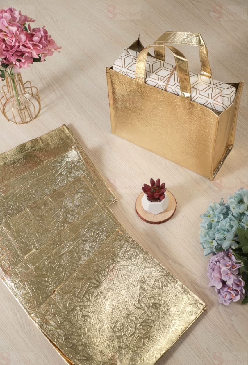 Small Size Non Woven Fabric Bag With Handle 28 x 25 cm Gift Paper bag, Carry Bags, gift bag, gift for Birthday, gift for Festivals, Season's Greetings and other Events(Gold)(Pack of 12) - Image 6