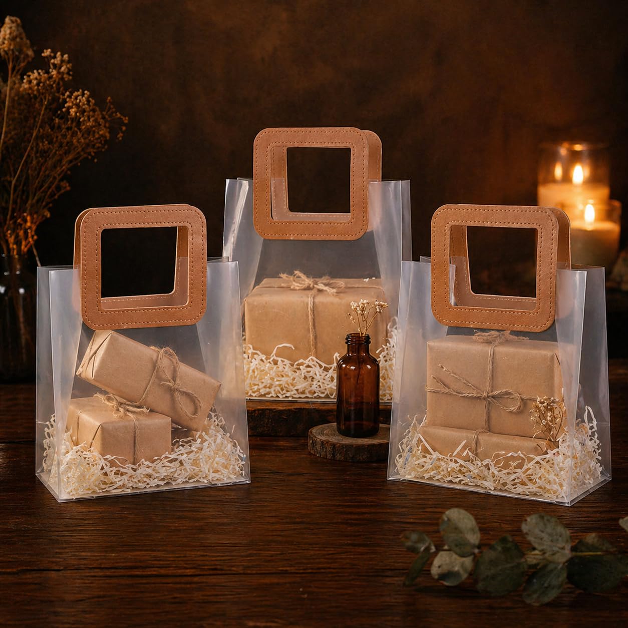 Transparent Gift Bag with Leather Handle | Premium Hamper & Return Gift Bag | 3 Sizes Available - Image 12