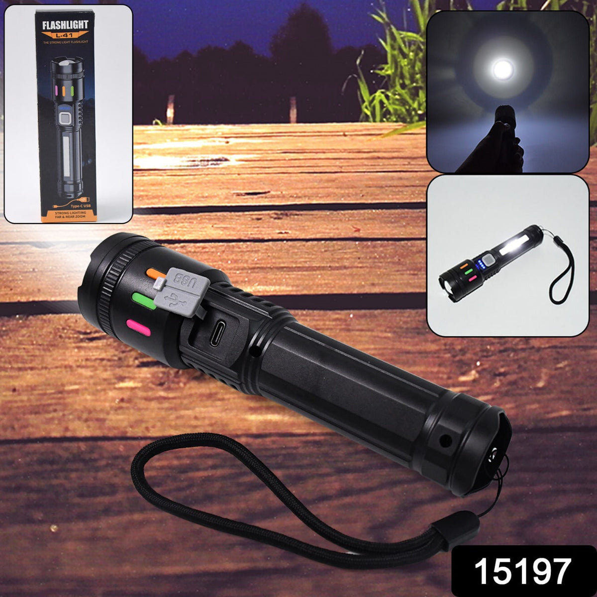 LED torch demonstrating zoom functionality