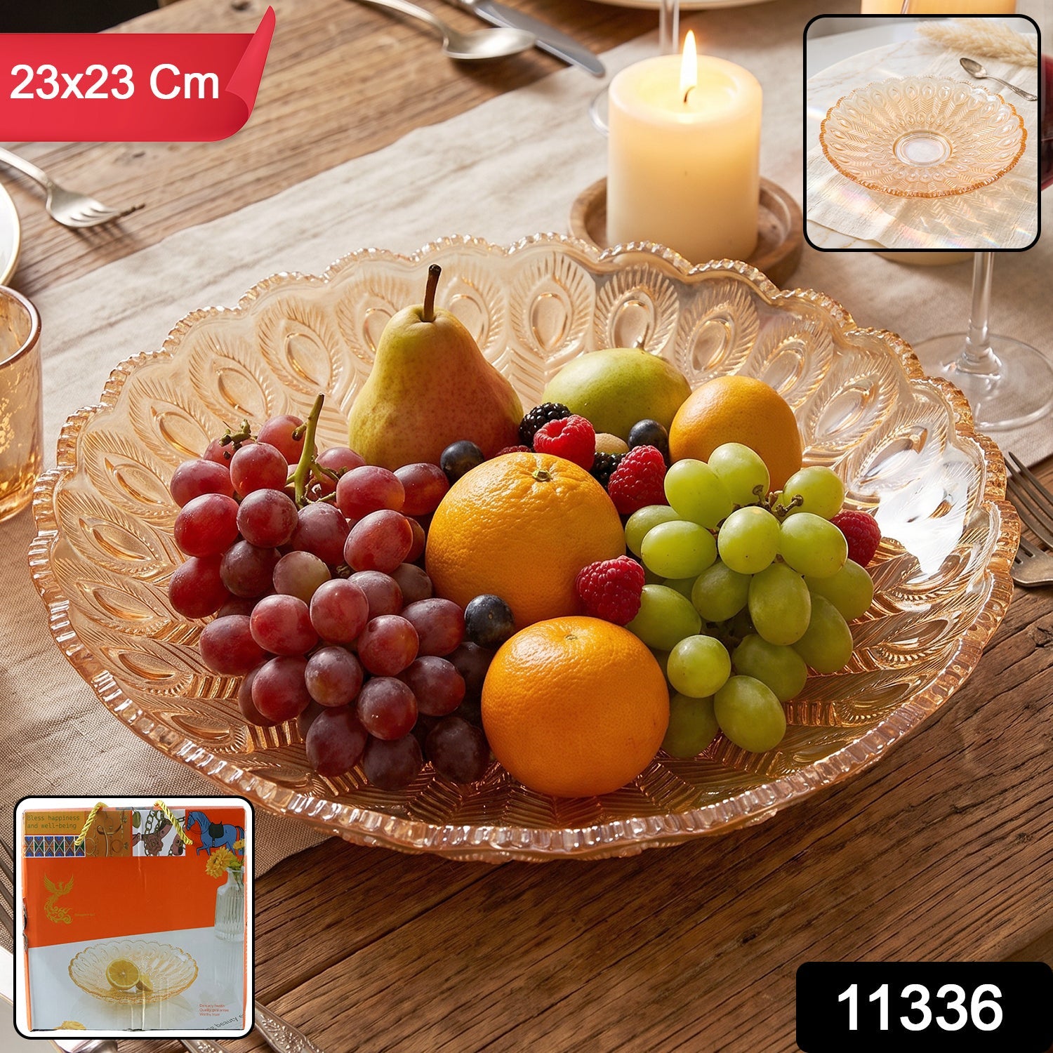 Glass Round Serving Plate 23 X 23 Cm Decorative Fruit Snack Platter (1 Pc)
