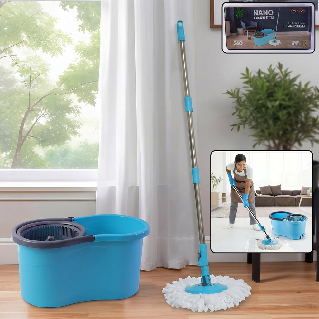 360 Degree Spin Mop Bucket Set With Adjustable Stainless Steel Handle (1 Set)