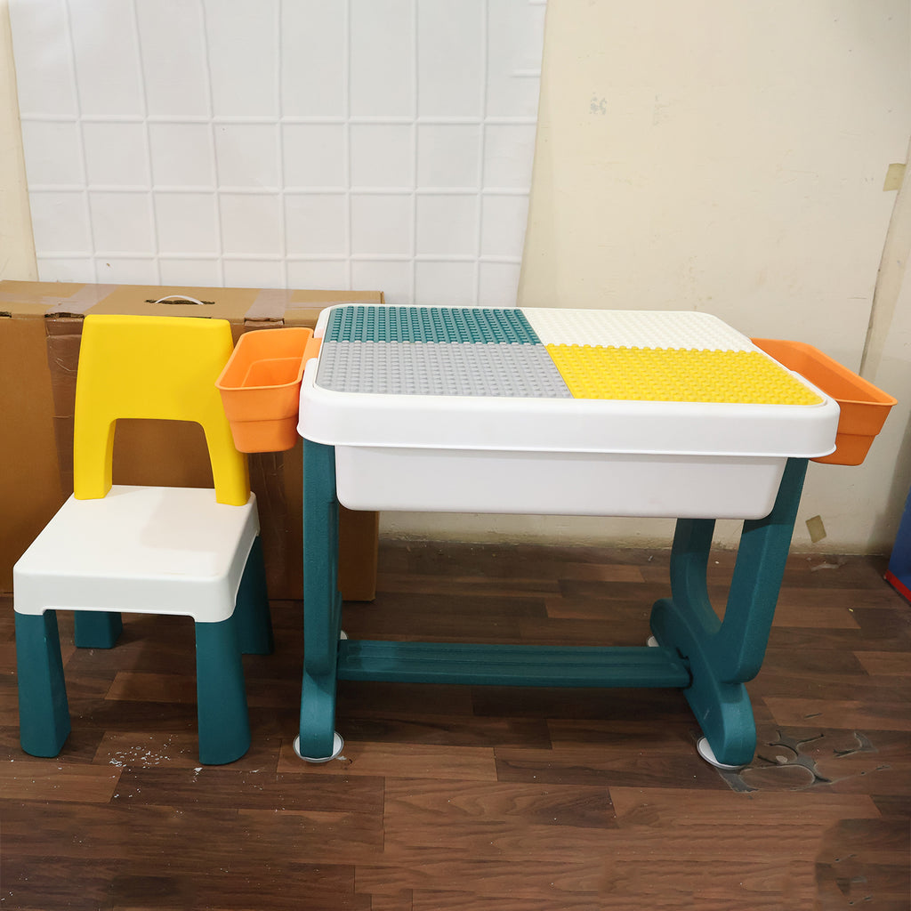 Kids Building Block Activity Table And Chair Set With Storage Bins (2 Pc Set)