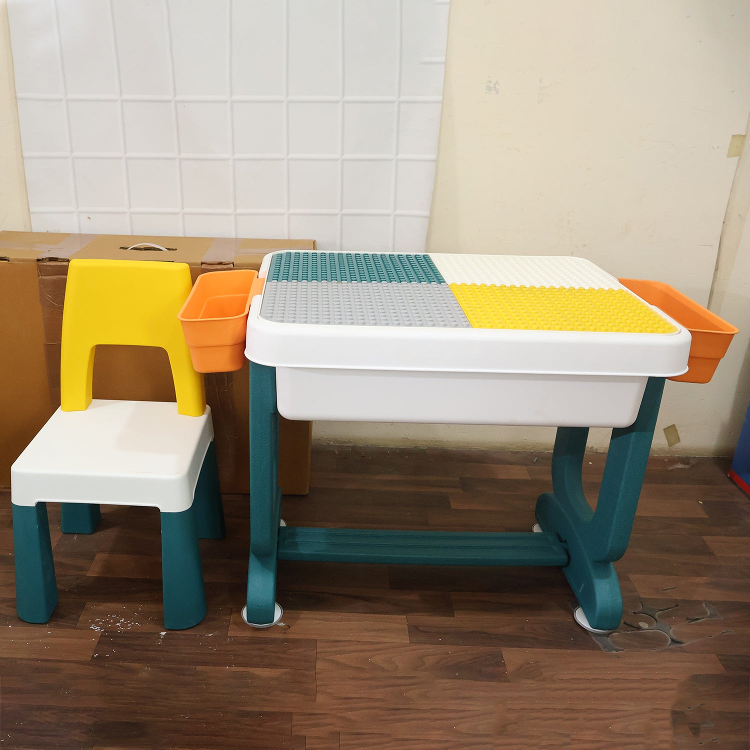 Kids Building Block Activity Table And Chair Set With Storage Bins (2 Pc Set)