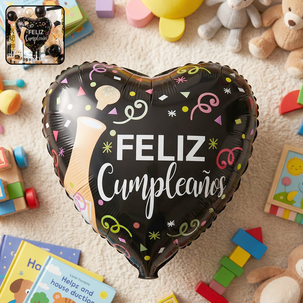 Black Heart Feliz Cumpleanos Foil Balloon (1 Pc)