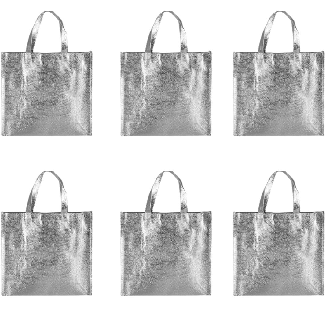 Small Size Non Woven Fabric Bag With Handle 28 x 25 cm Gift Paper bag, Carry Bags, gift bag, gift for Birthday, gift for Festivals, Season's Greetings and other Events(Silver)(Pack of 12) - Image 1