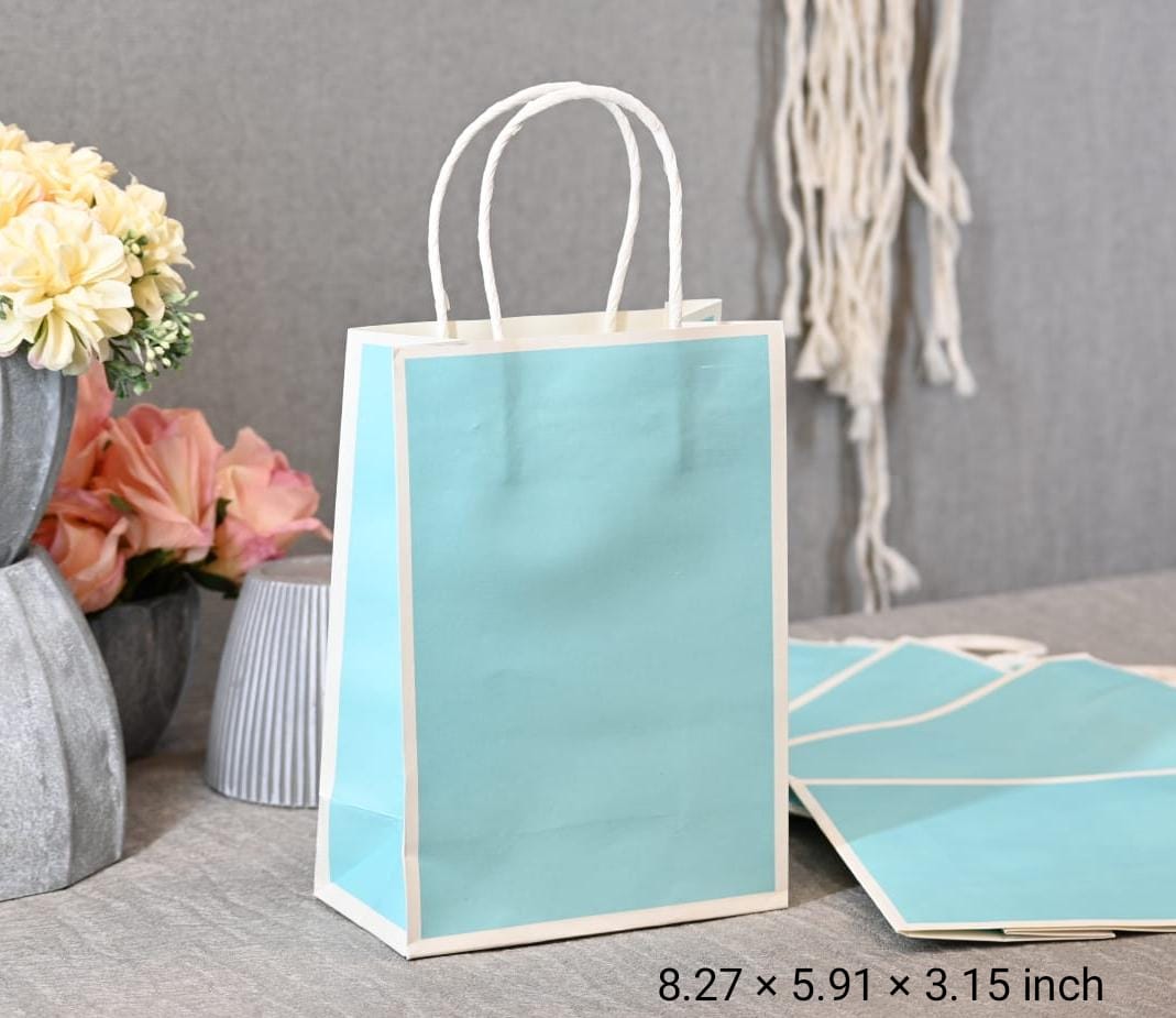 Small Size Aqua Blue (8.27X5.91X3.15 inch) Paper Bags With Handle Gift Paper bag, Carry Bags, gift For Valentine Gifting, marriage Return Gifts, Birthday, Wedding, Party, Season's Greetings - Image 2