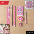 7-in-1 Cute Pink Stationery Set With Ruler Pencil Eraser Pen Notebook Sharpener