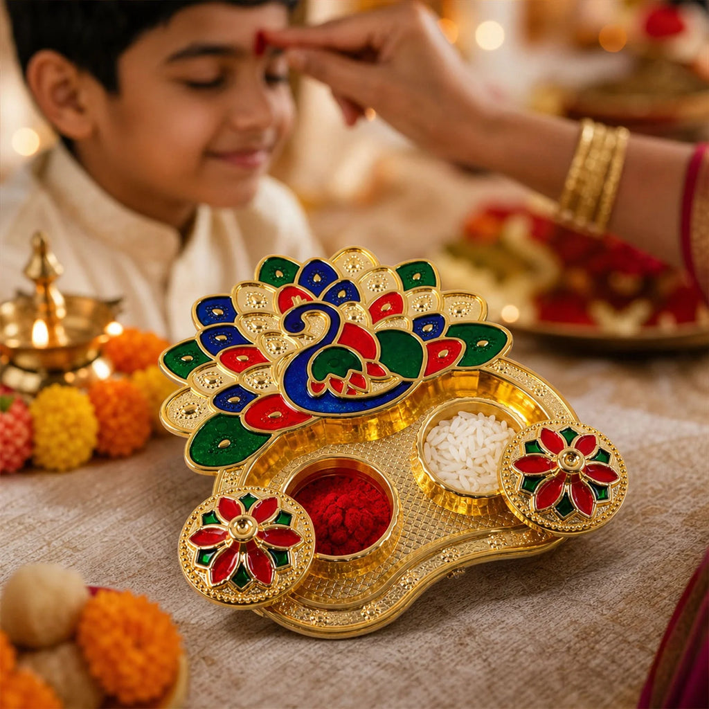 Peacock Shaped Kankavati Kumkum Holder For Puja And Tilak Rituals (1 Pc)