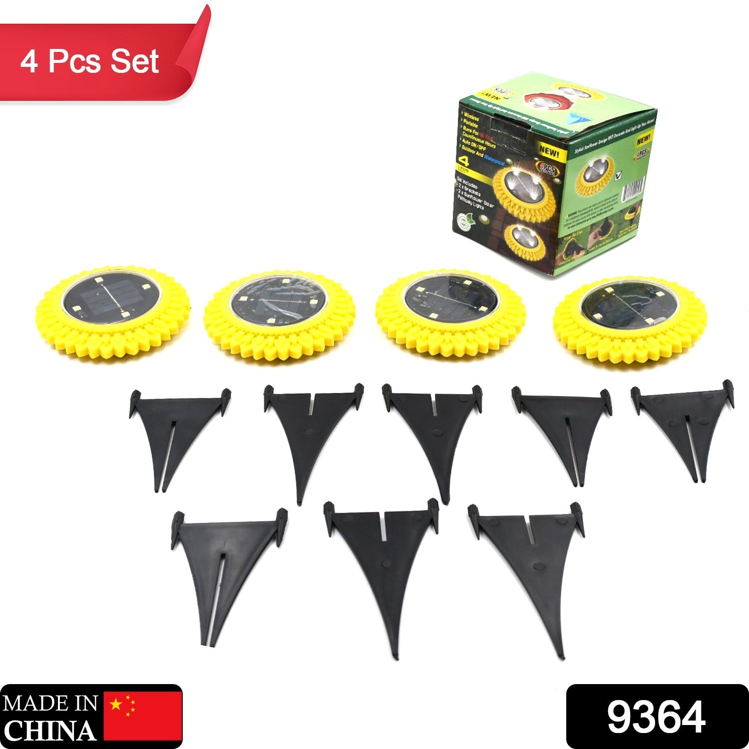9364 4 Pack Solar Ground Lights Led Solar Powered Disk Lights Outdoor Waterproof Garden Landscape Lighting For Yard Deck Lawn Pathway Walkway Balcony Decoration