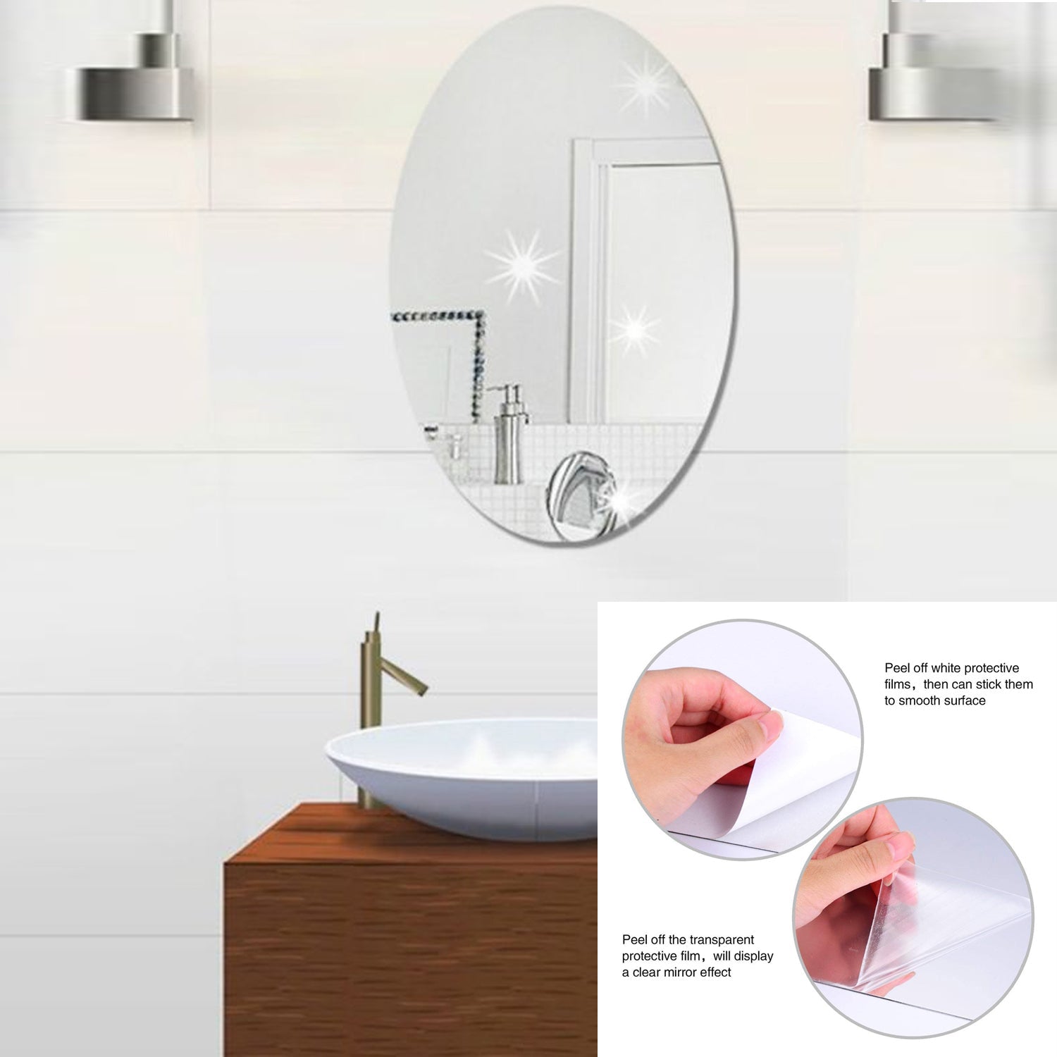1795 Oval Shape 3d Mirror Sticker Used In All Kinds Of Household And Official Purposes As A Sticker Etc (2 Pc Set)