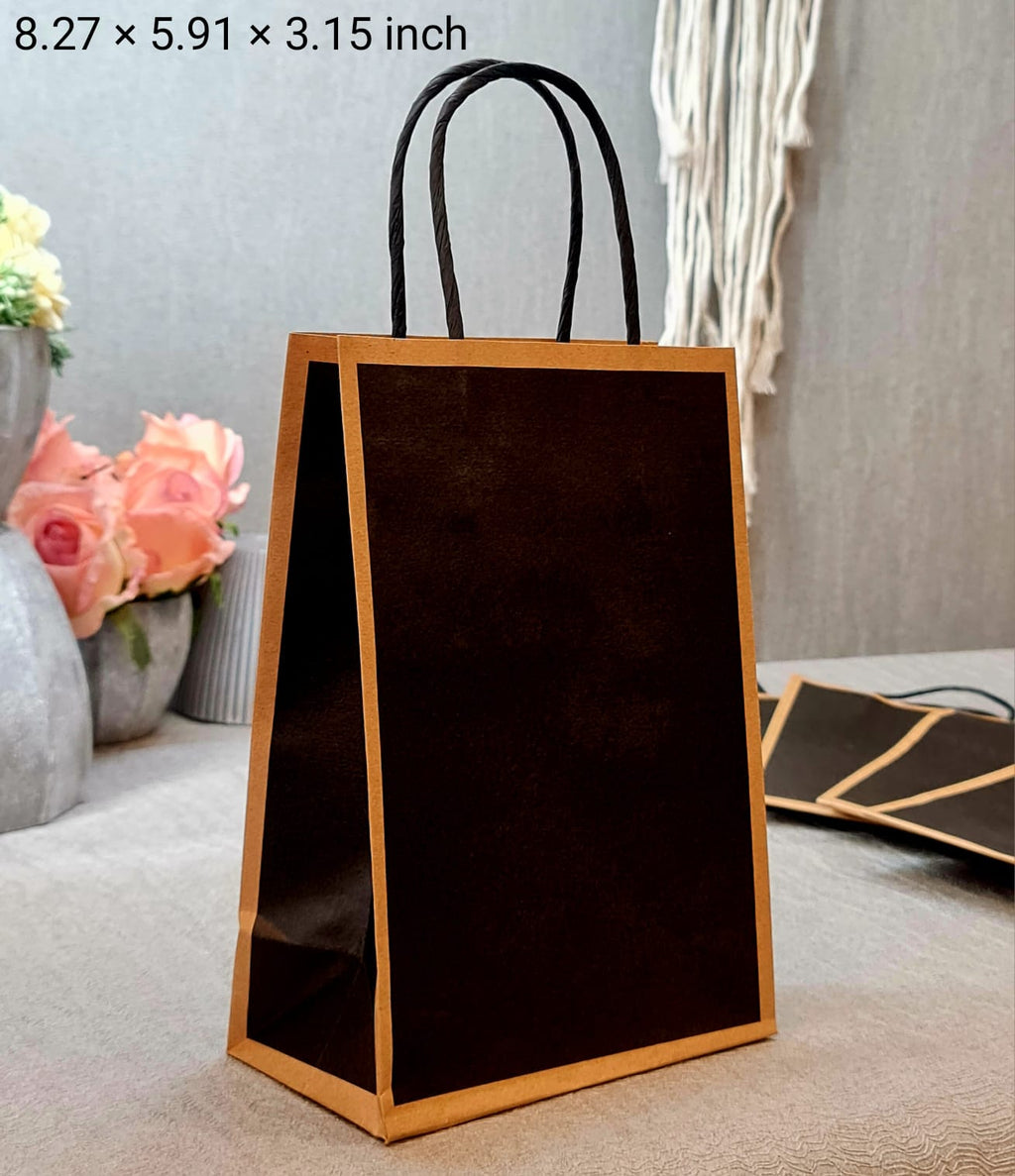 Small Size BLACK (21 X15 X8 cm) Paper Bags With Handle Gift Paper bag, Carry Bags, gift For Valentine Gifting, marriage Return Gifts, Birthday, Wedding, Party, Season's Greetings - Image 1