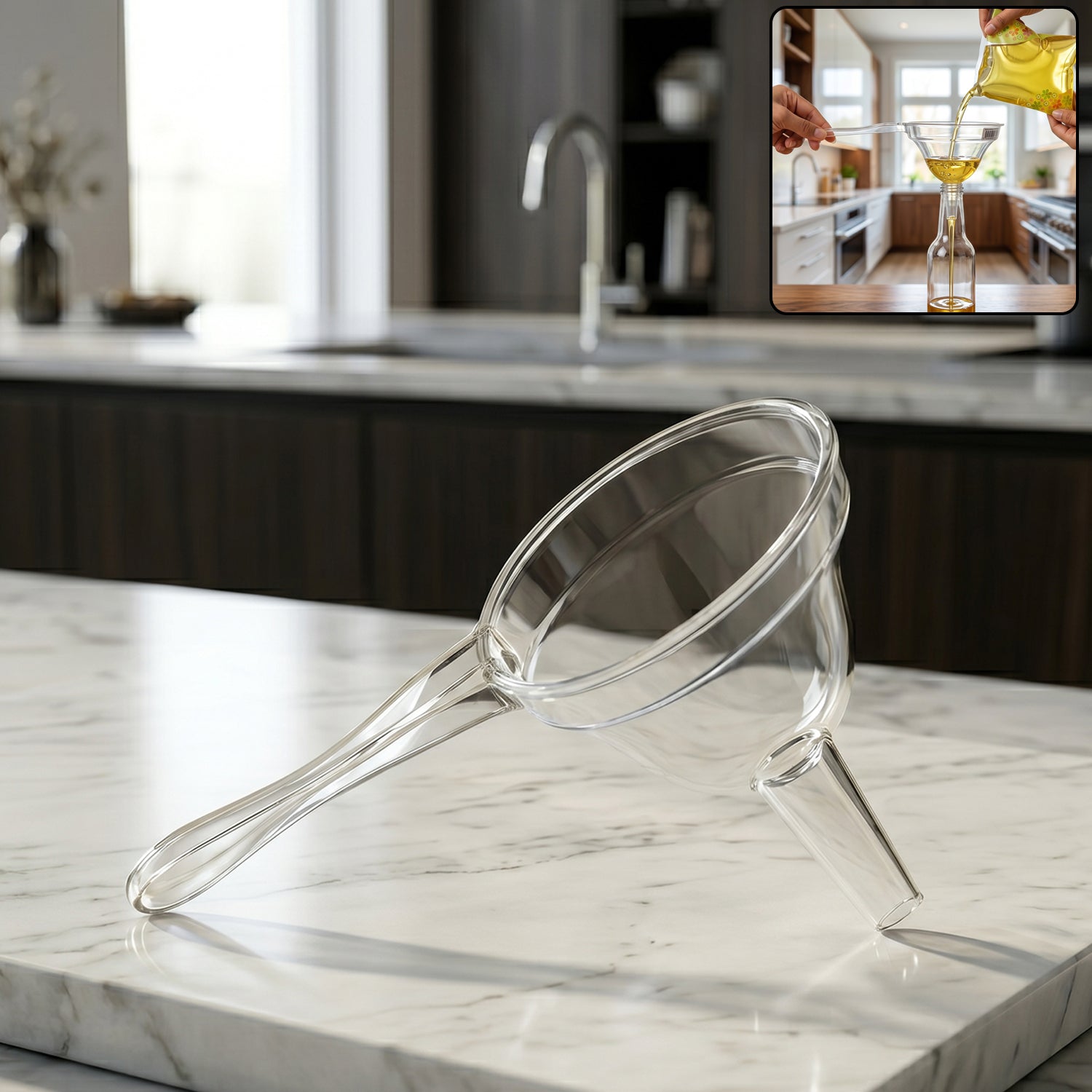 Transparent Spout Kitchen Funnel With Handle Wide Mouth Pouring Funnel (1 Pc)