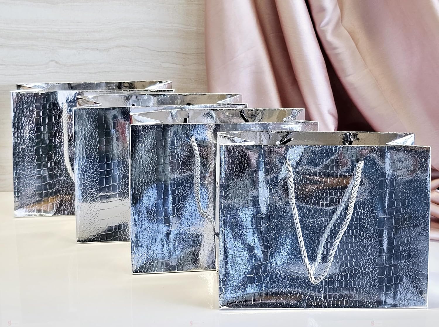 Big Size Shiny Paper Bag Gift Bags with Handle Gift Paper bag, gift For Gifting, marriage, Return Gifts, Birthday, Wedding, Party, Season's Greetings (Big, Silver) - Image 9