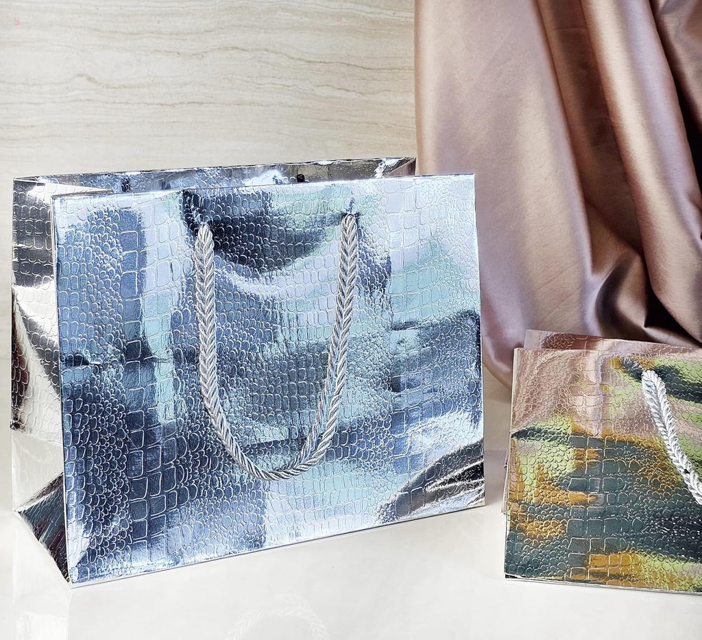 Big Size Shiny Paper Bag Gift Bags with Handle Gift Paper bag, gift For Gifting, marriage, Return Gifts, Birthday, Wedding, Party, Season's Greetings (Big, Silver) - Image 5