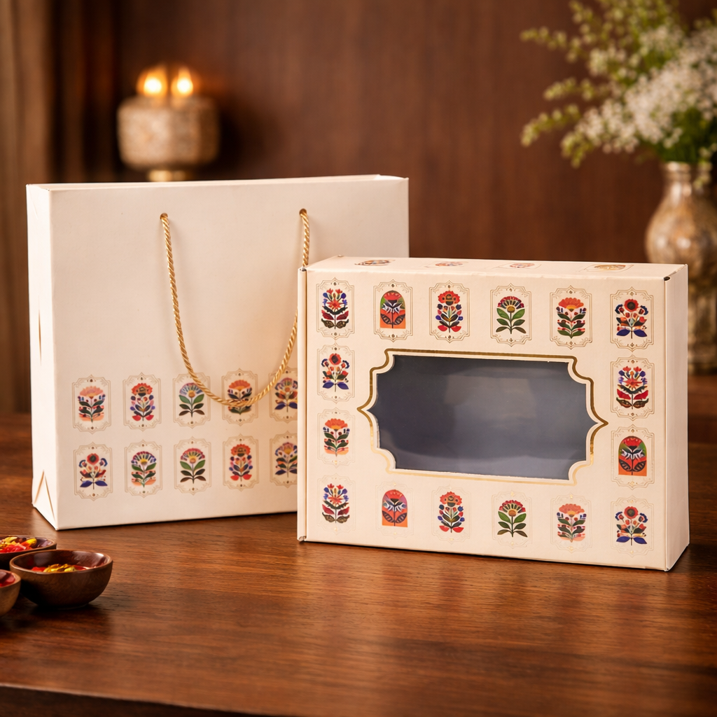 White Gift Hamper Box with Paper Bag Style Cover – Premium Packaging for Gifting & Hampers - Image 1