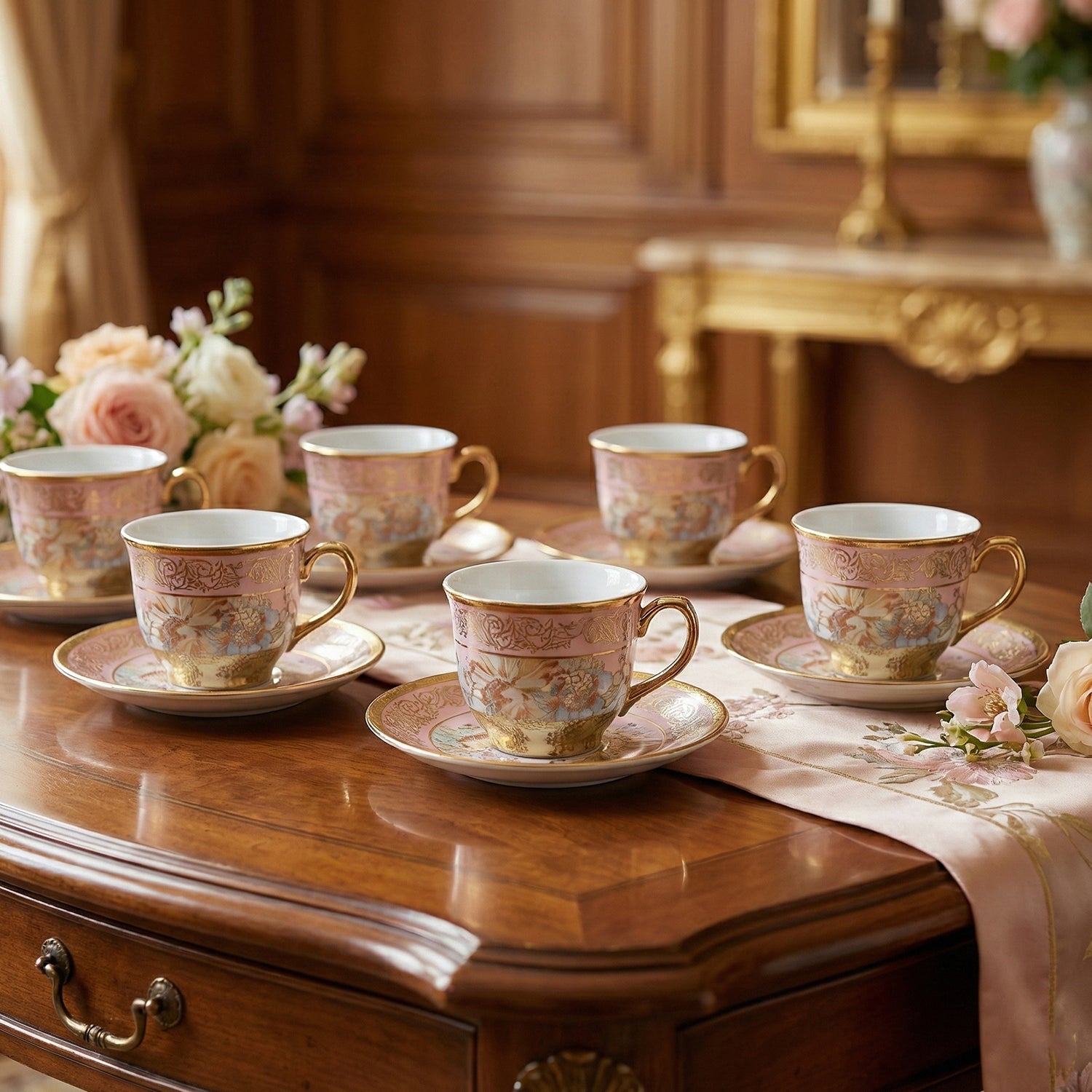 Premium Floral Porcelain Tea Cup And Saucer Set (12 Pc Set)