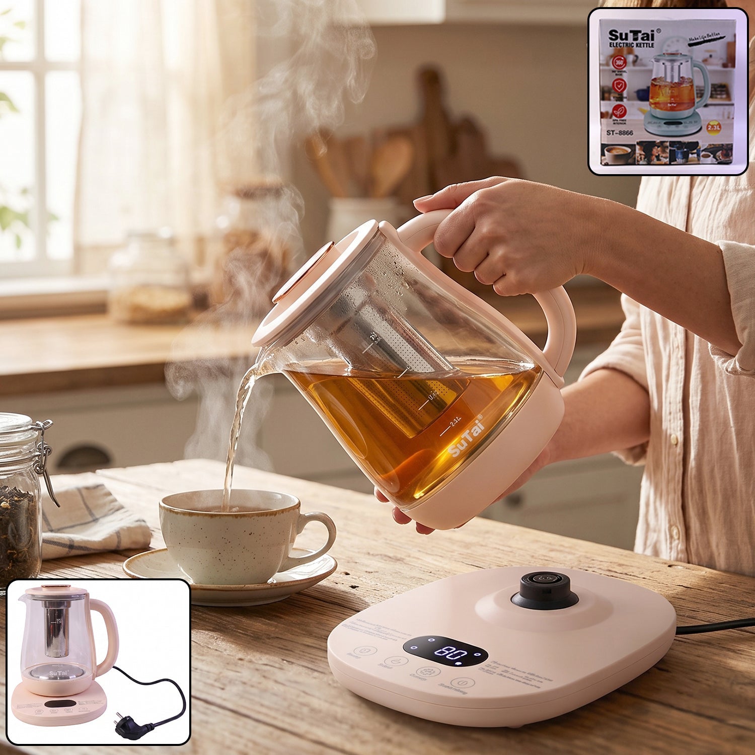 Suta Electric Glass Kettle 2.3l Tea Maker With Infuser And Temperature Control (1 Pc)
