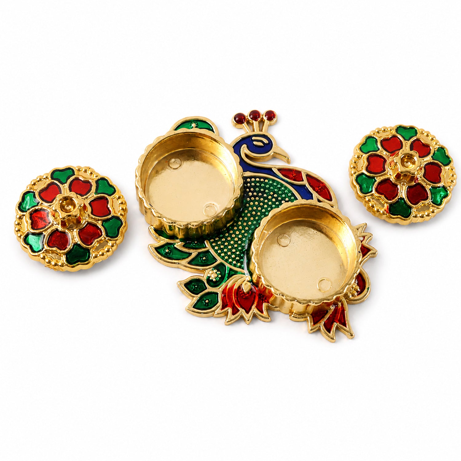 Peacock Design Decorative Kumkum Dani Kankavati Holder For Pooja Haldi Roli (1 Pc)
