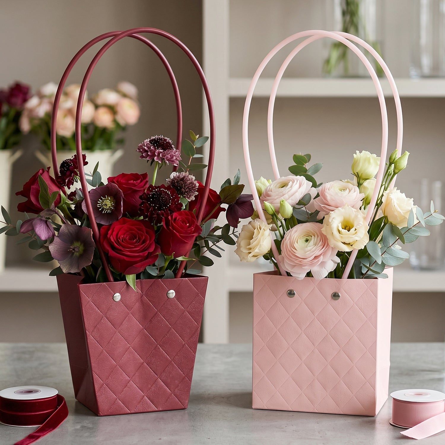 Stylish Foldable Flower Packaging Bag With Handle For Bouquet And Gifting (1 Pc)