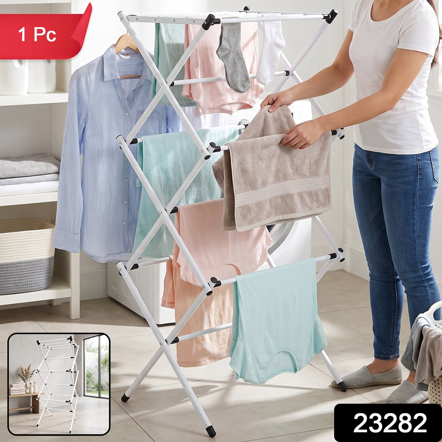 Metal Foldable Clothes Drying Rack 3 Tier Portable Laundry Stand (1 Pc)