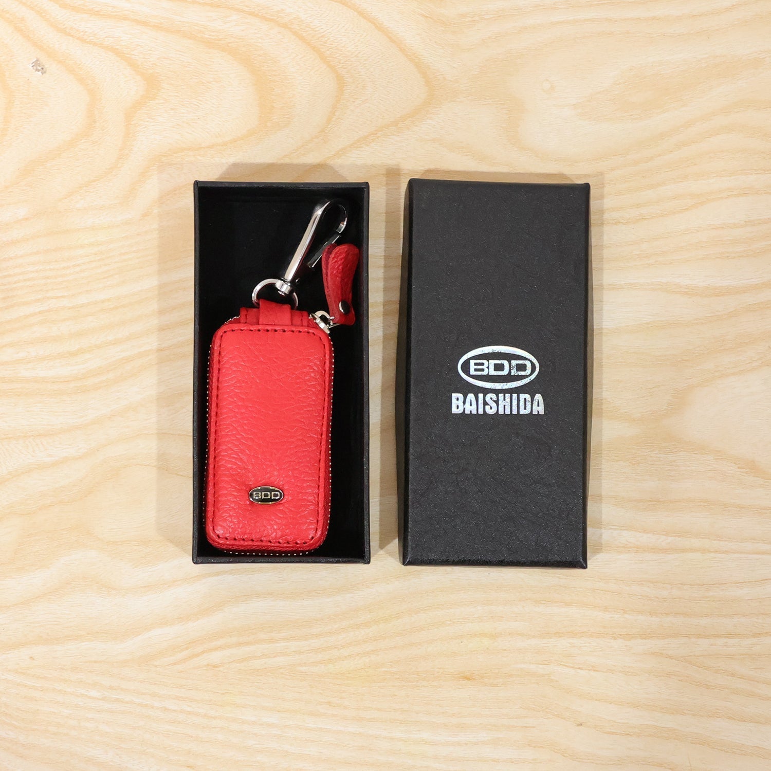 Leather Car Key Case Smart Key Holder Pouch With Zip And Snap Hook (1 Pc)