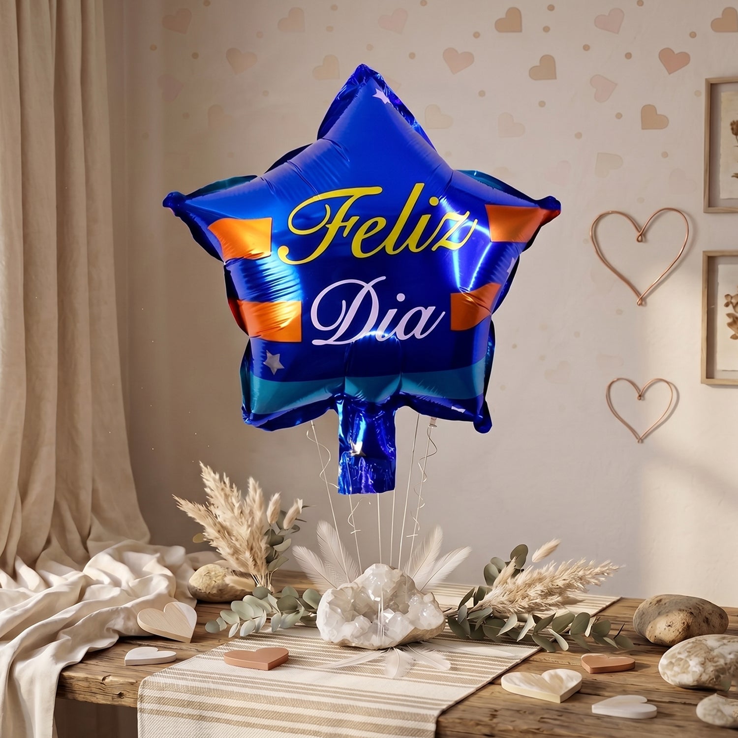 Blue Star Feliz Dia Foil Balloon For Birthday Party Decoration (1 Pc)