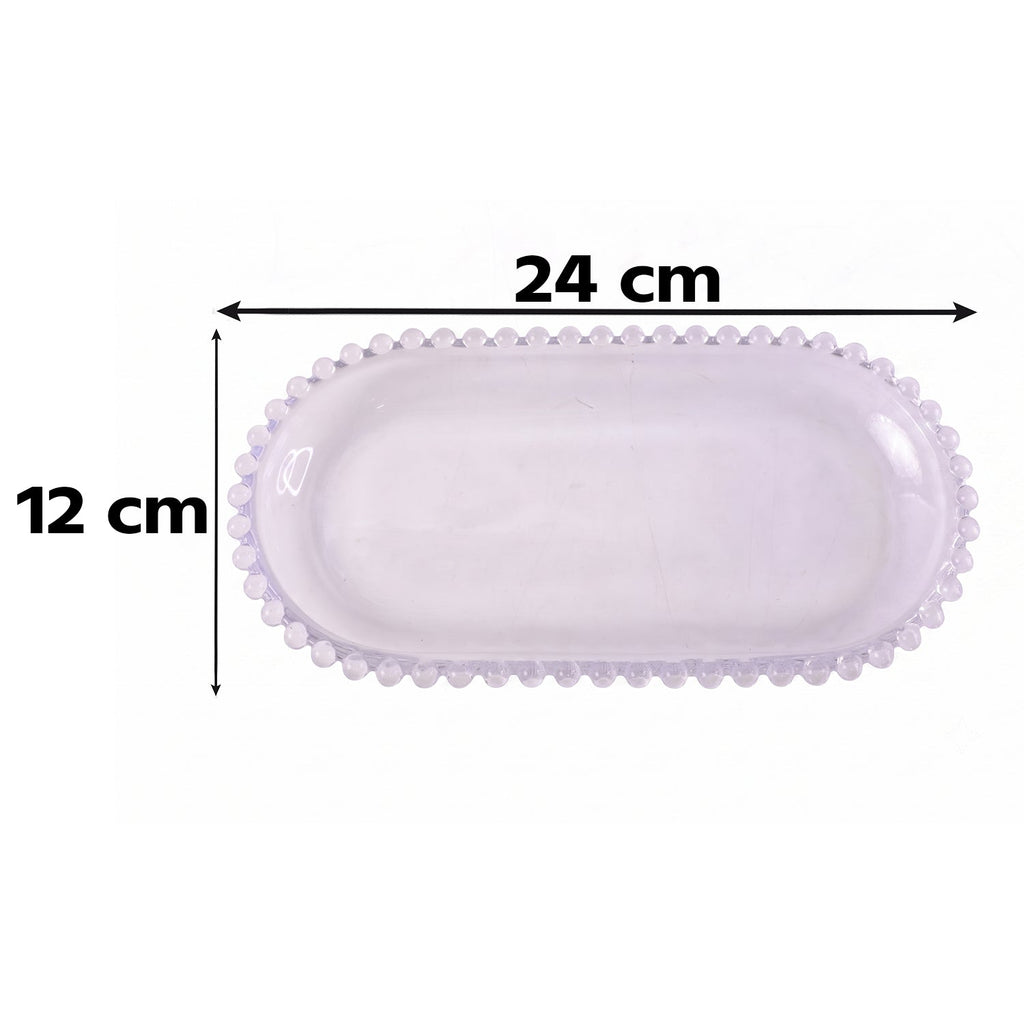 Transparent Glass Serving Tray 9 Inch Oval Beaded Edge Platter For Snacks (1 Pc)