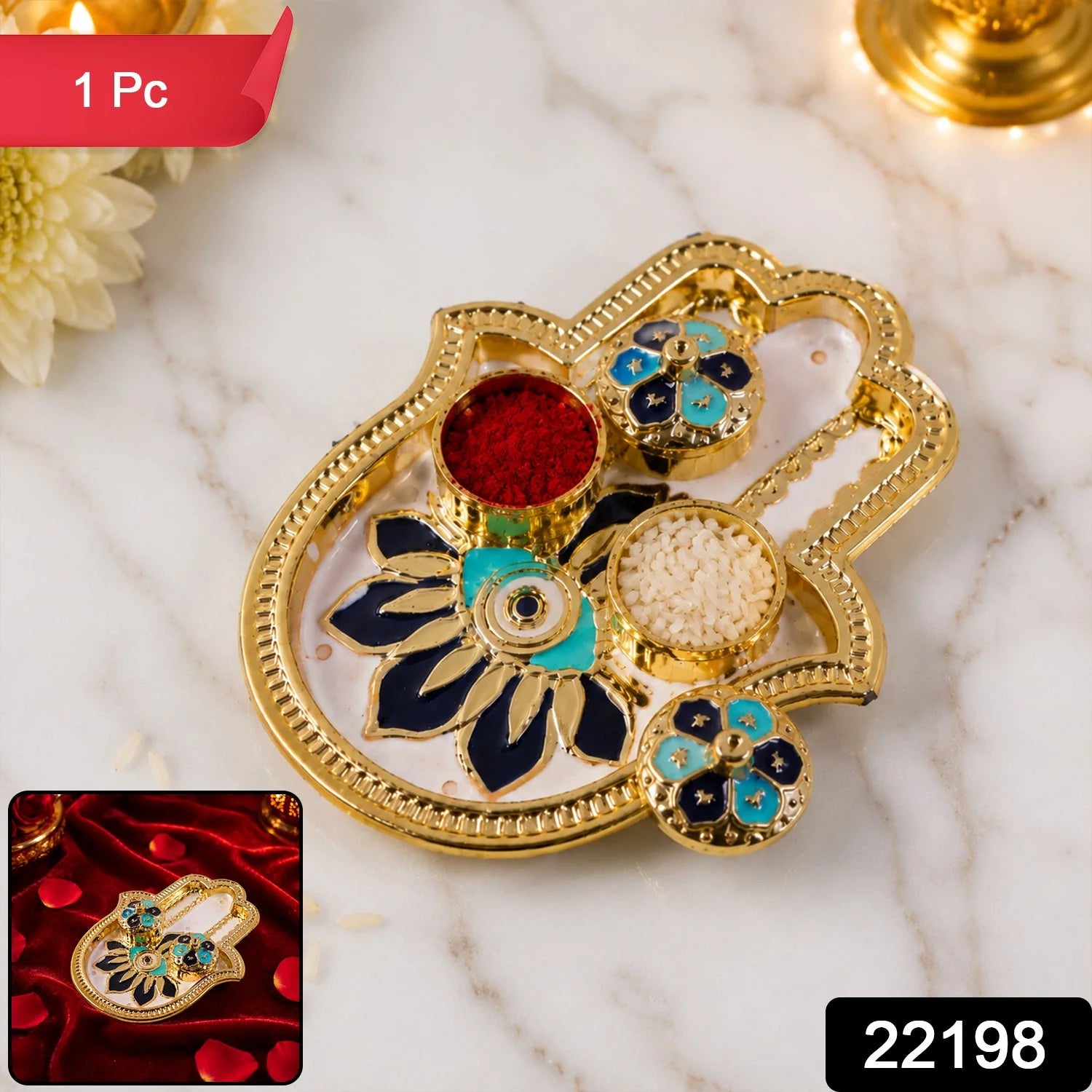 Hand Shaped Kankavati Kumkum Holder For Puja And Tilak Rituals (1 Pc)