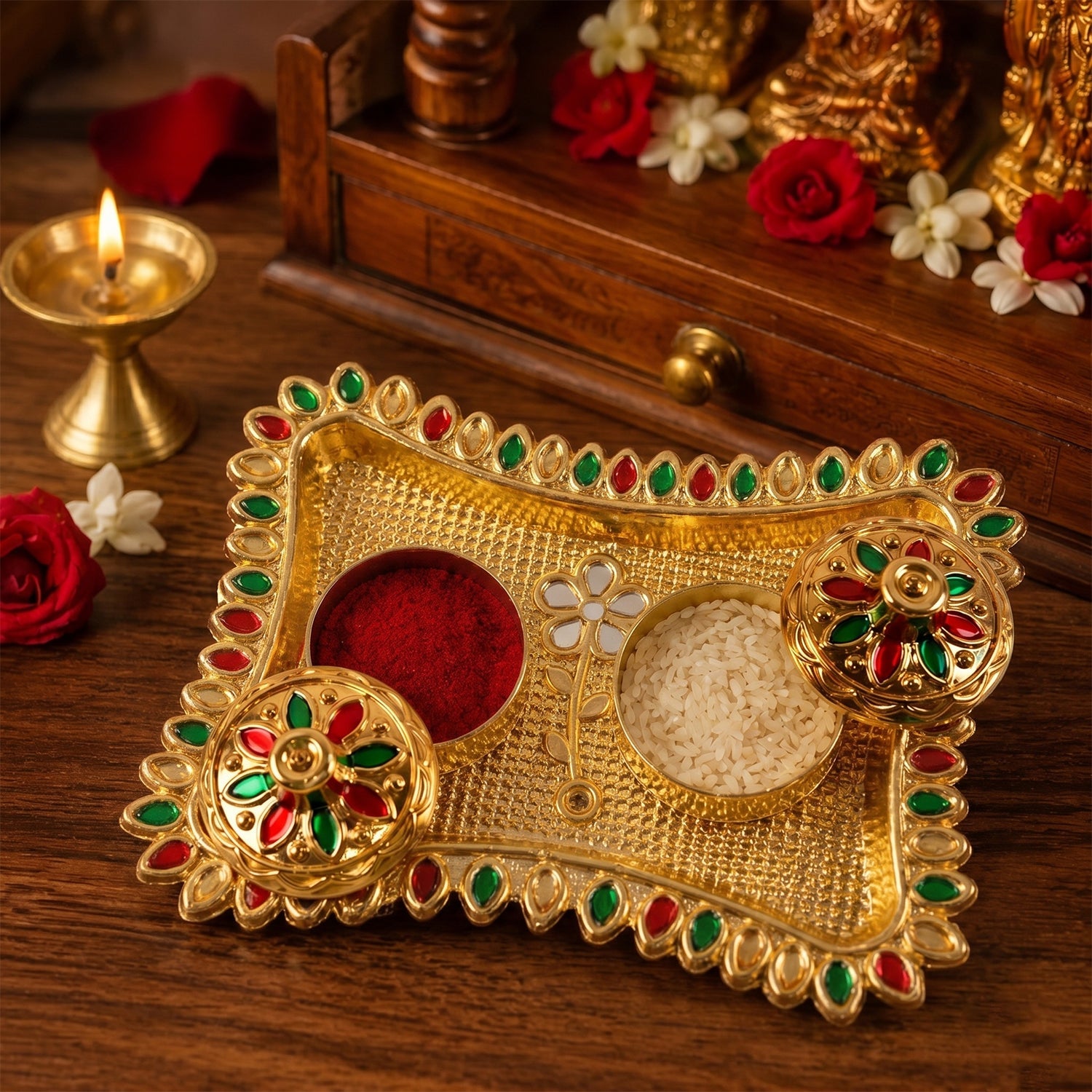 Kumkum Holder  Elegant Meenakari Floral Design For Pooja