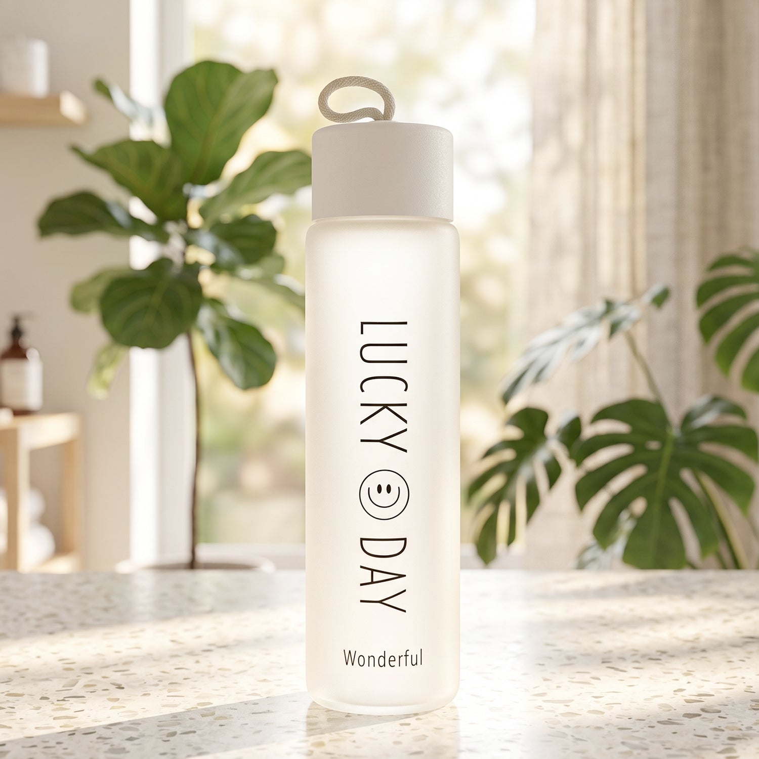 350 Ml Frosted Glass Water Bottle Lucky Day Print For Office Travel (1 Pc)