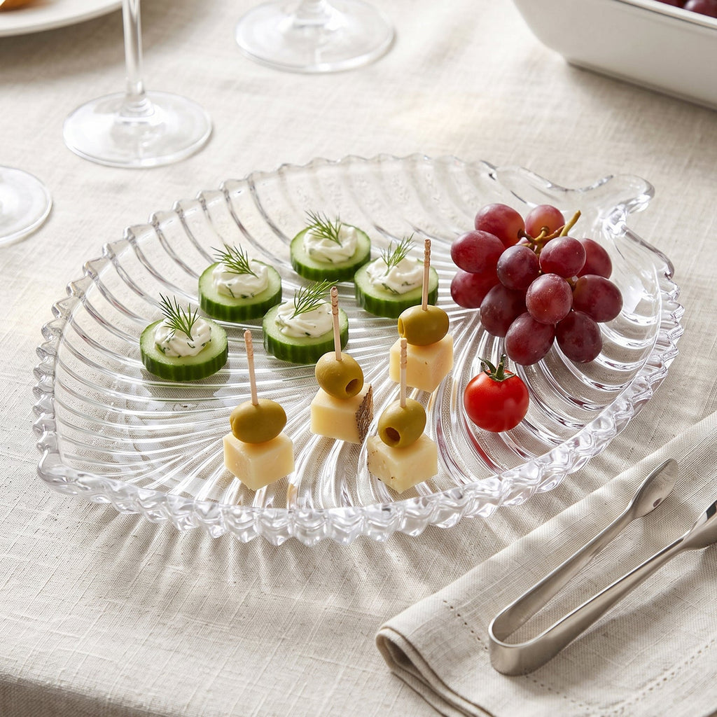 Leaf Shape Glass Serving Tray 20 X 16 Cm Platter For Snacks And Dessert (1 Pc)