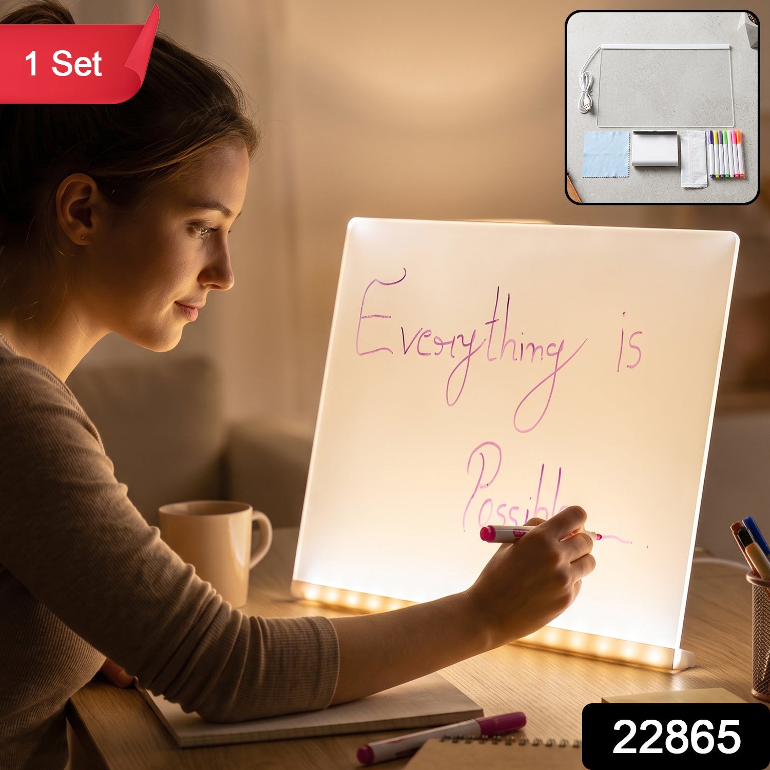 Led Illuminated Drawing Writing Board With 7 Color Markers (1 Set)