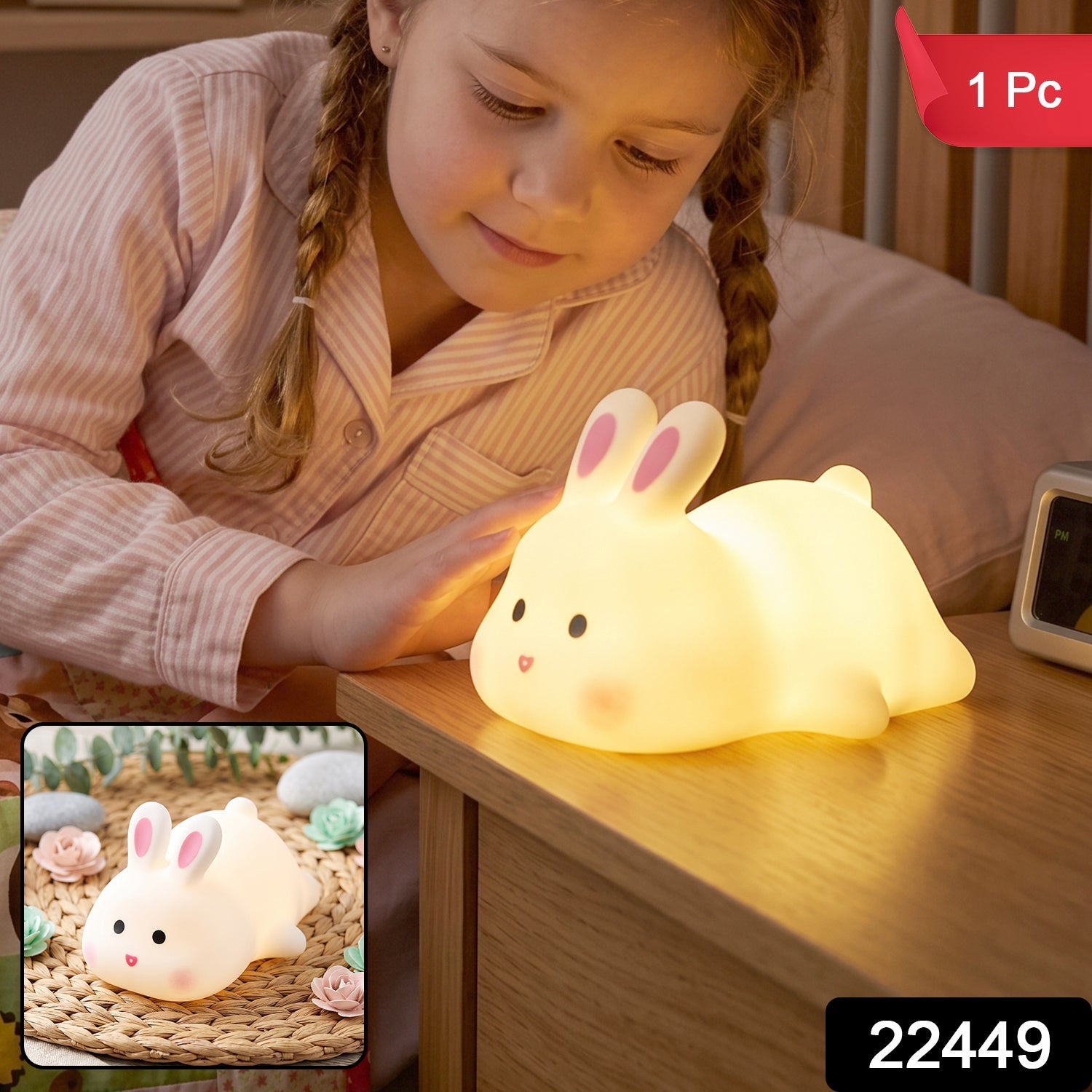 Rabbit Led Night Light Cute Silicone Bunny Bedside Lamp For Kids (1 Pc)