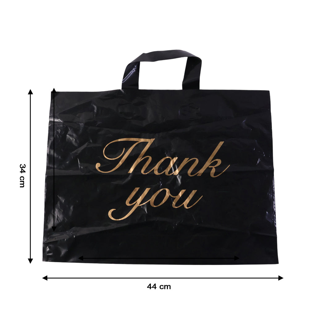 Large Black Thank You Printed Plastic Carry Bag (34  44 Cm 1 Pc)