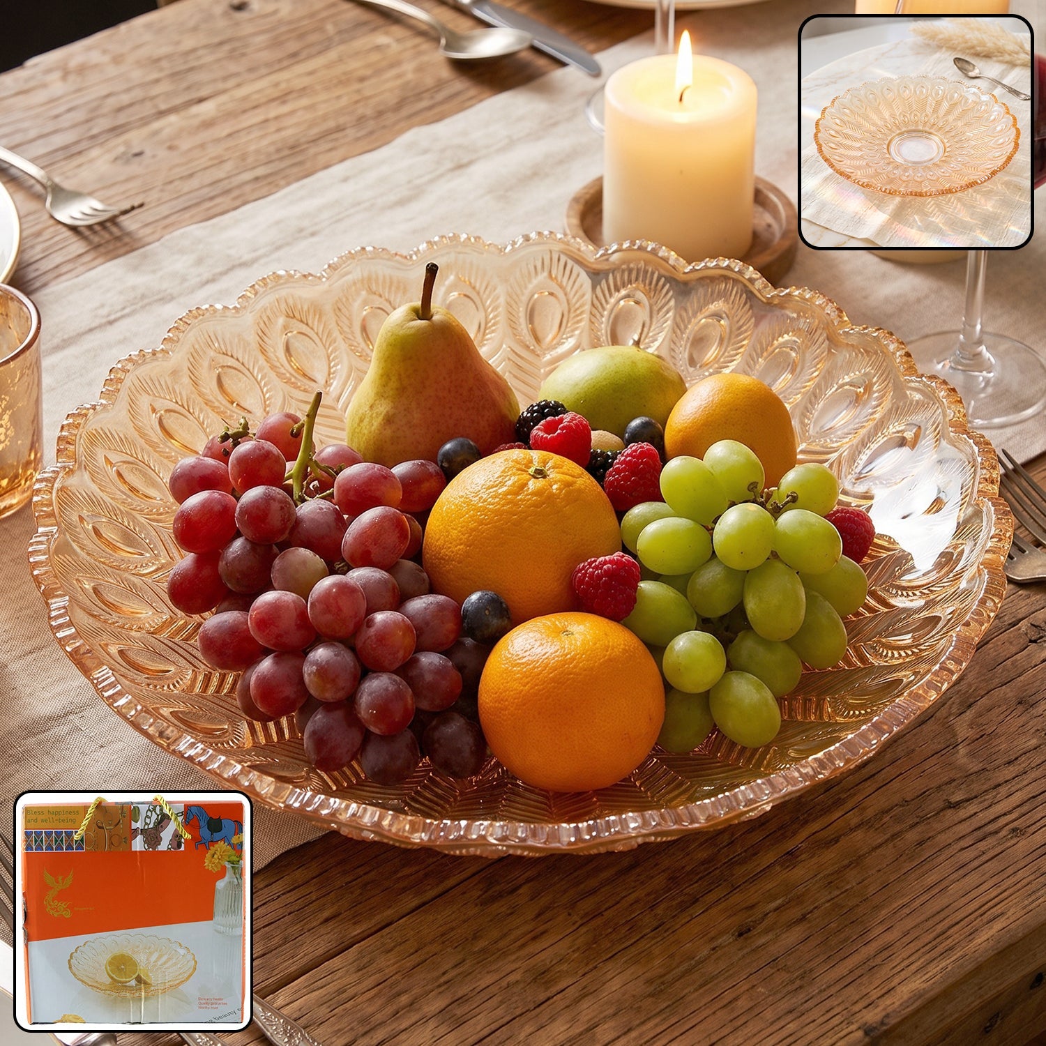 Glass Round Serving Plate 23 X 23 Cm Decorative Fruit Snack Platter (1 Pc)