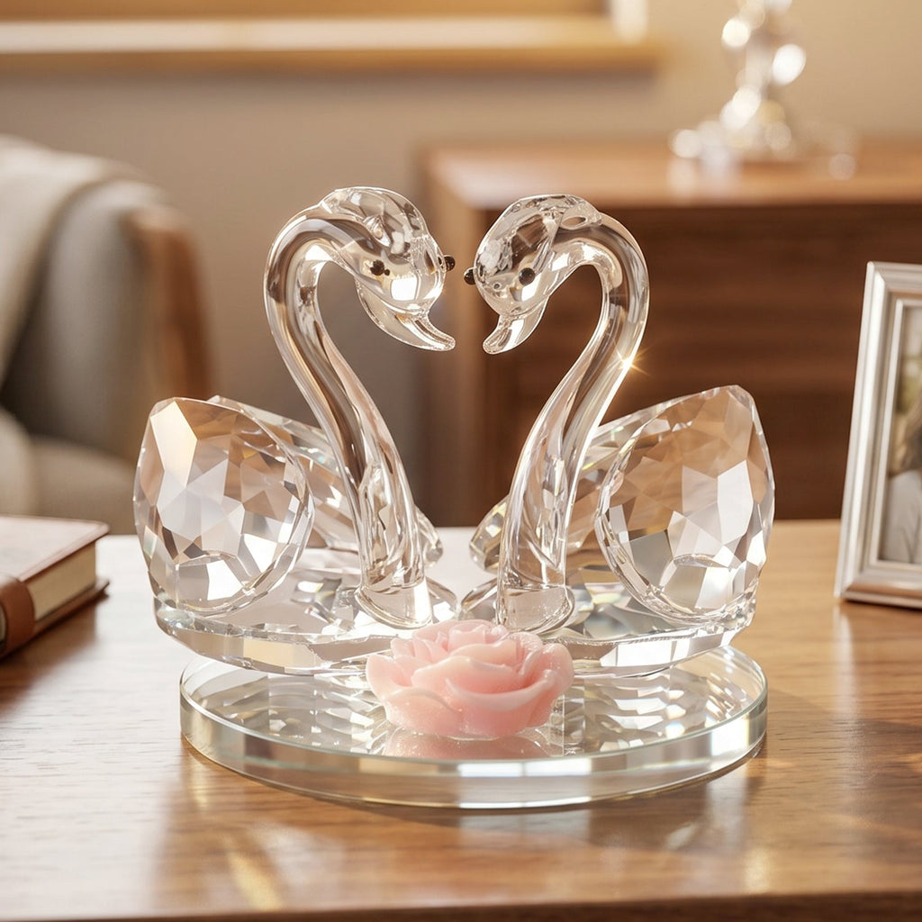 Crystal Swan Pair Showpiece Decorative Glass Couple Swan Home Decor (1 Pc)