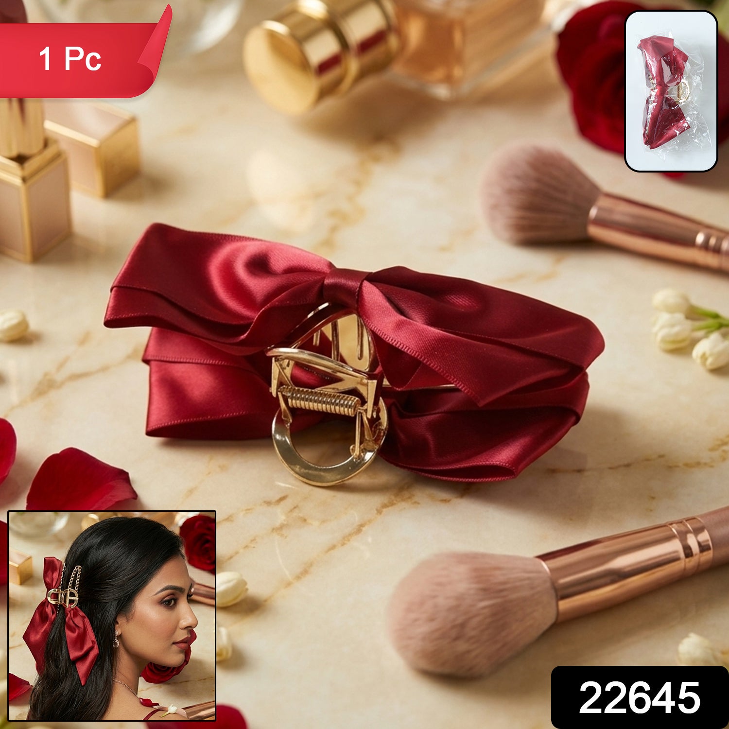 Elegant Satin Bow Hair Claw Clip For Women (1 Pc)