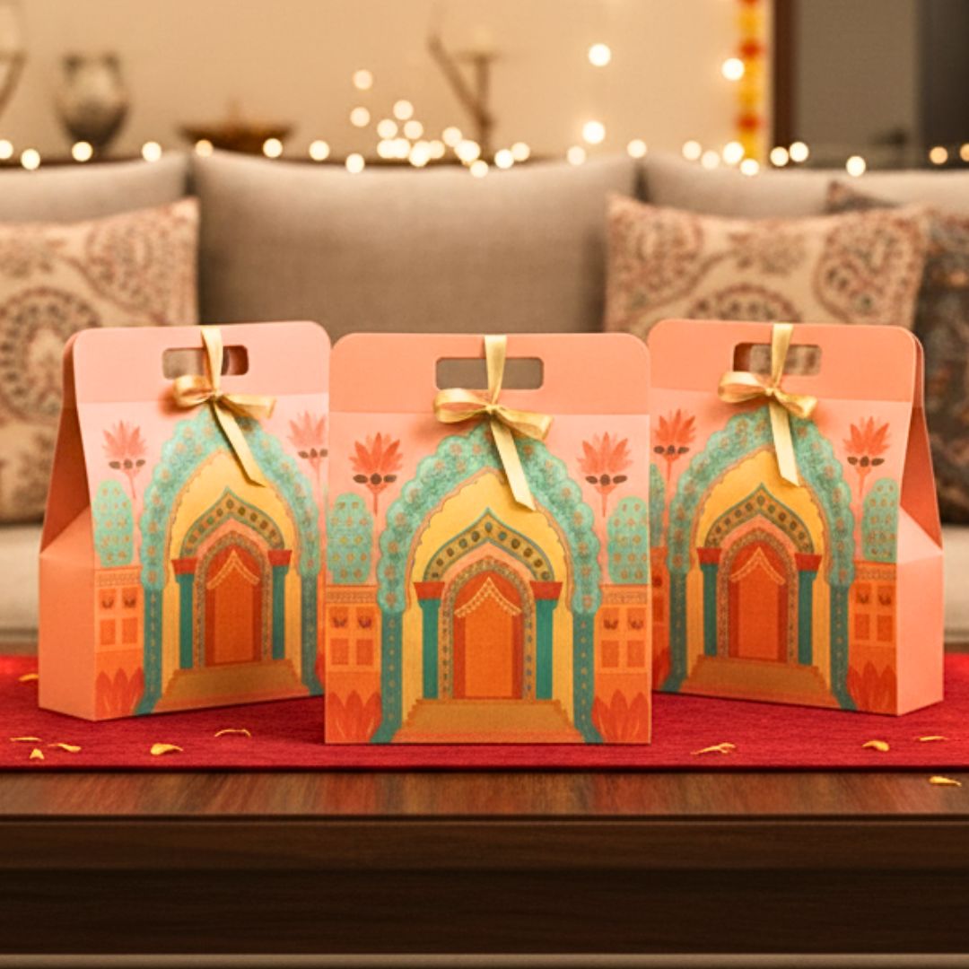 pack of 40pcs Affordable Peach Rajwadi Hamper Multipurpose Decorative Folding Paper Cardboard Box DIY Box for Gift Hamper, Diwali Gifting, Wedding gifting (Big)