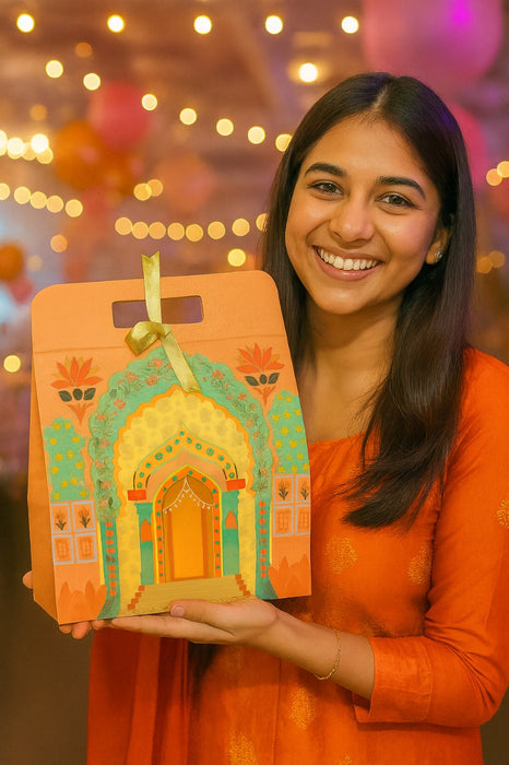 pack of 40pcs Affordable Peach Rajwadi Hamper Multipurpose Decorative Folding Paper Cardboard Box DIY Box for Gift Hamper, Diwali Gifting, Wedding gifting (Big)