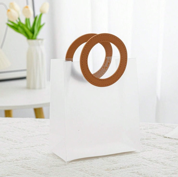 Medium Size( 22 x 11 x 21 cm) Translucent  Bags with Round Handle Gift Paper Bag, Carry Bags, Gift Bag, Gift for Birthday, Valentine, Marriage, Festivals, Season's Greetings and Events (Medium) (Brown) - Image 1